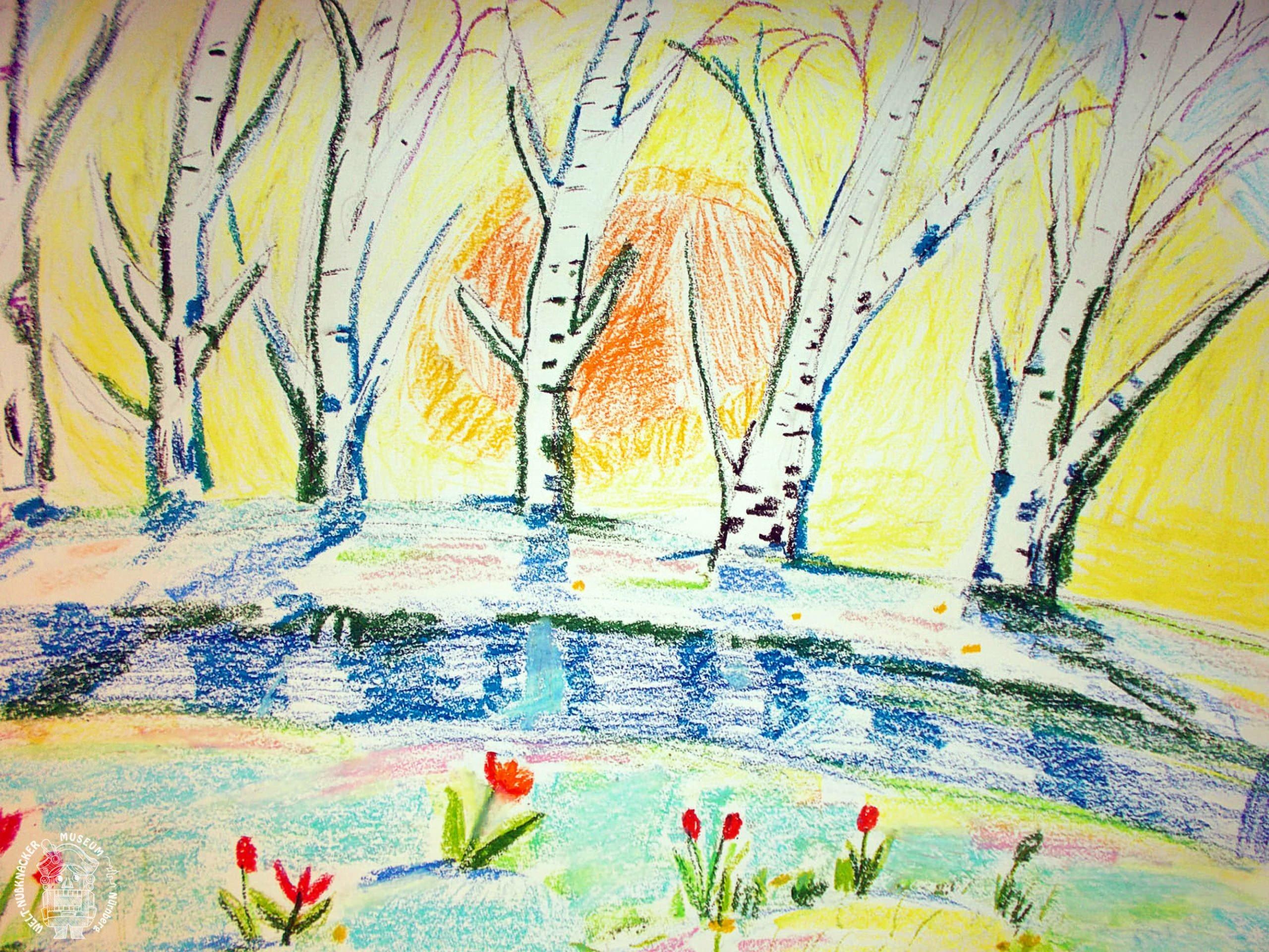 Весенний пейзаж детский рисунок. Рисование весеннего пейзажа. Весенний пейзаж рисунок. Весенний пейзаж для детей.
