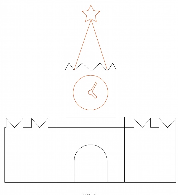 Спасская башня кремля поэтапное рисование
