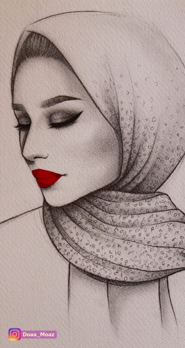 Девушка в хиджабе рисунок карандашом