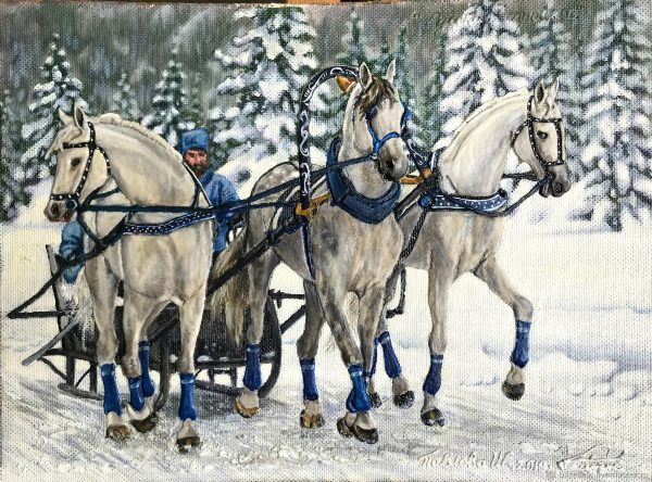 Тройка лошадей картина