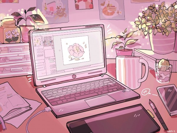 Розовые обои на ноутбук