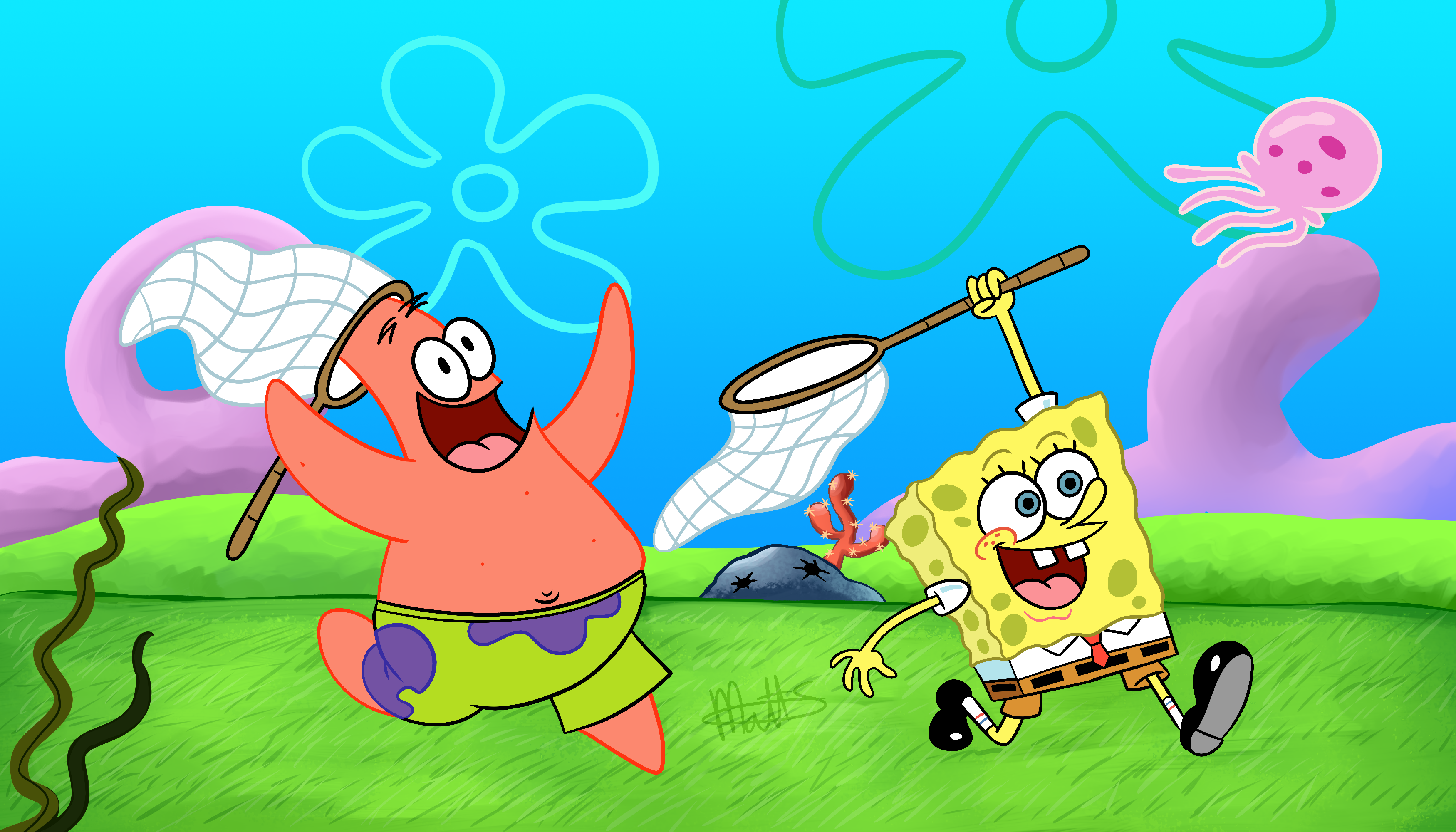 Spongebob patrick. Спанч Боб и Патрик. Спанч Боб и Патрик в хорошем к. Губка Боб и Патрик ловят медуз. Ловля медуз Спанч Боб.