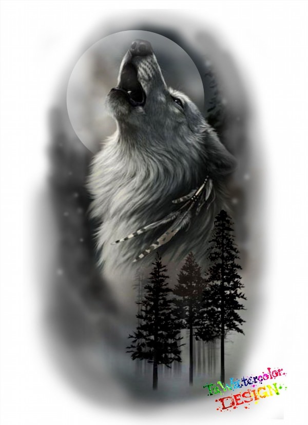 Тату волк воющий на луну