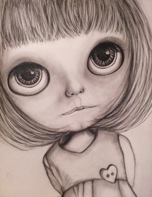 Девочка с большими глазами рисунок карандашом