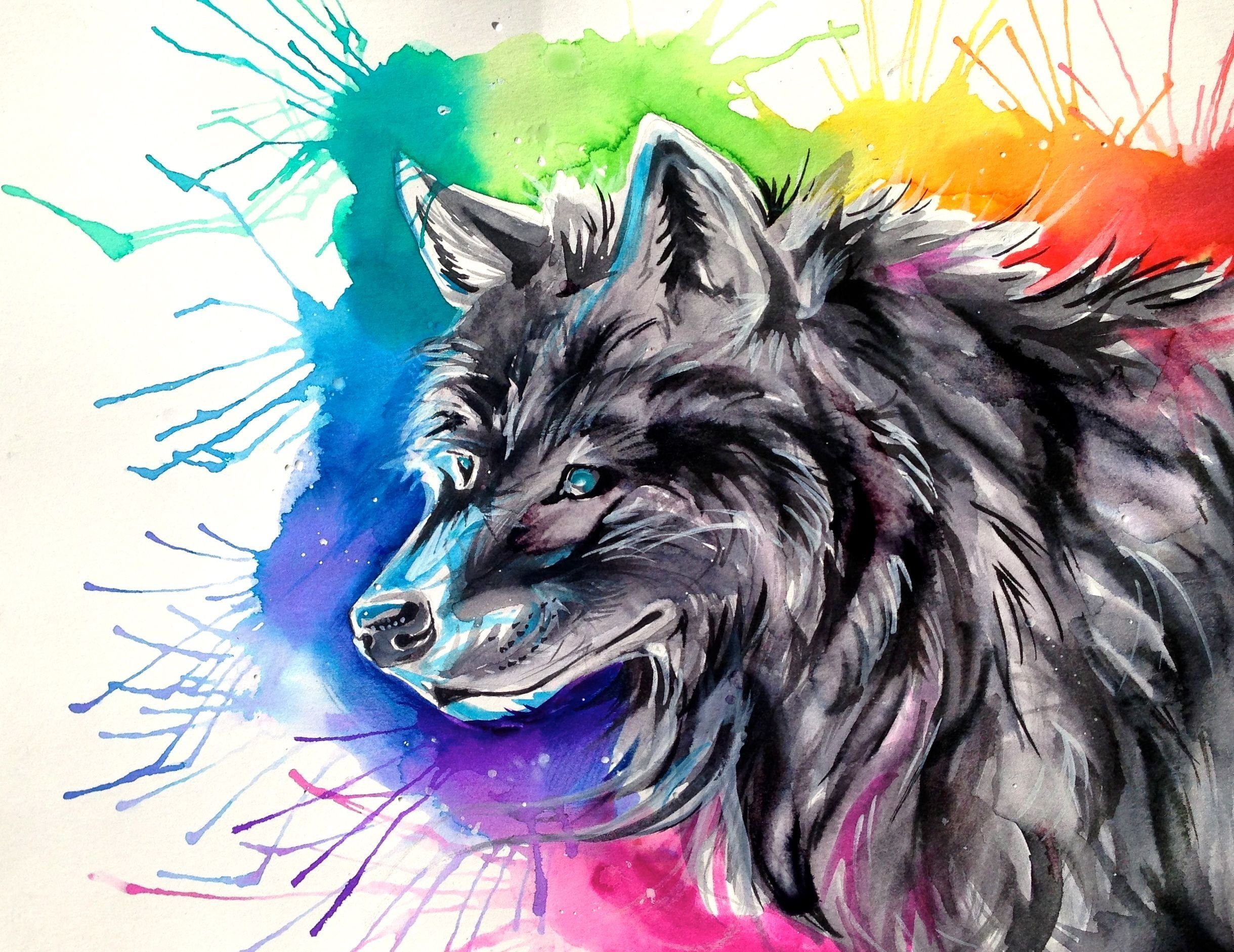 Радужный волк. Волк рисунок. Разноцветный волк. Волки крутые.