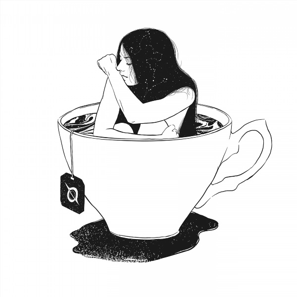 Девушка с кофе рисунок карандашом