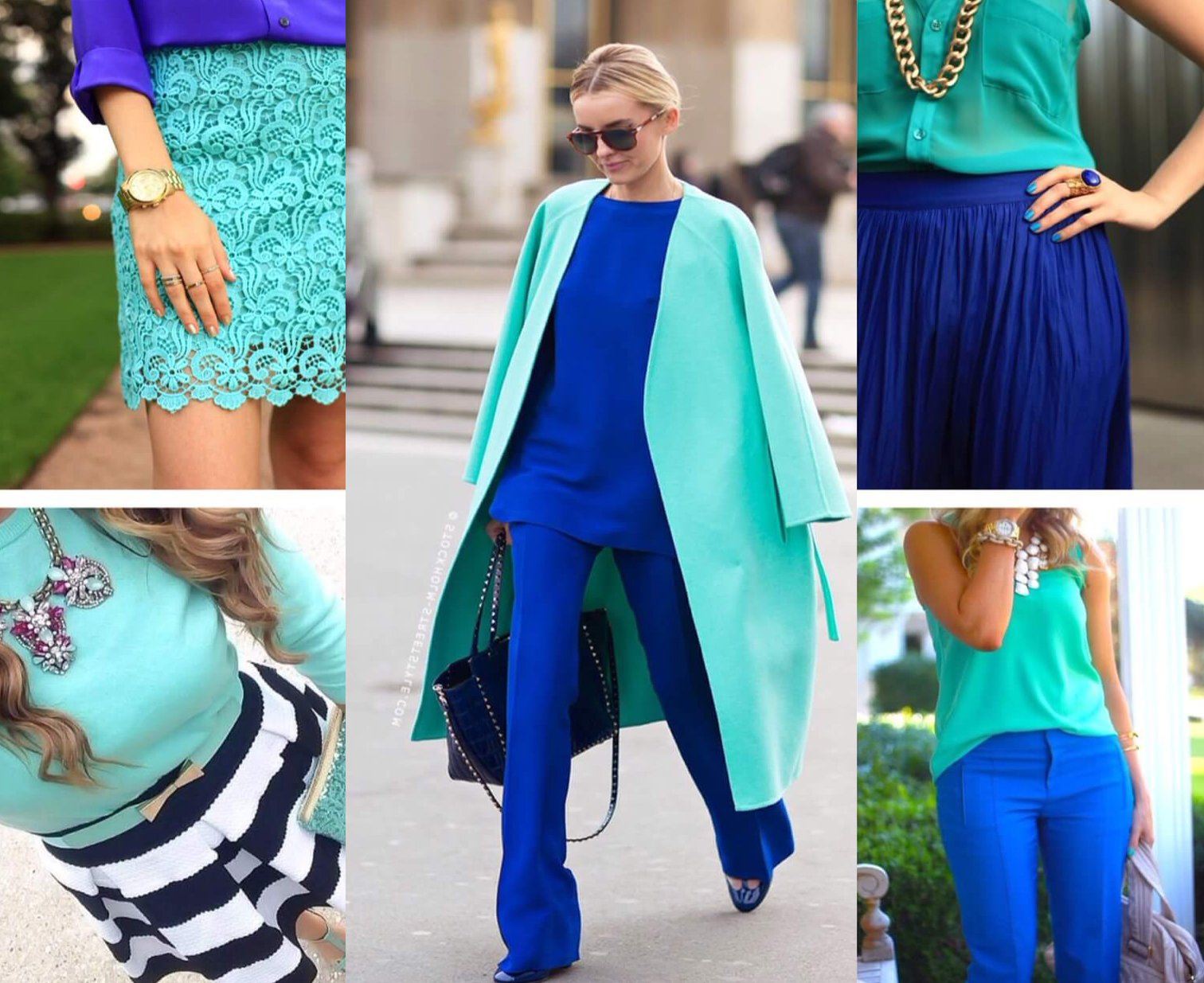Сочетание голубого и зеленого в одежде
