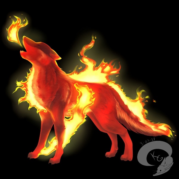 Нарисованные огненные волки