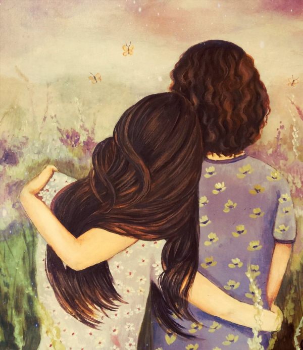 Рисунок мама и дочь обнимаются