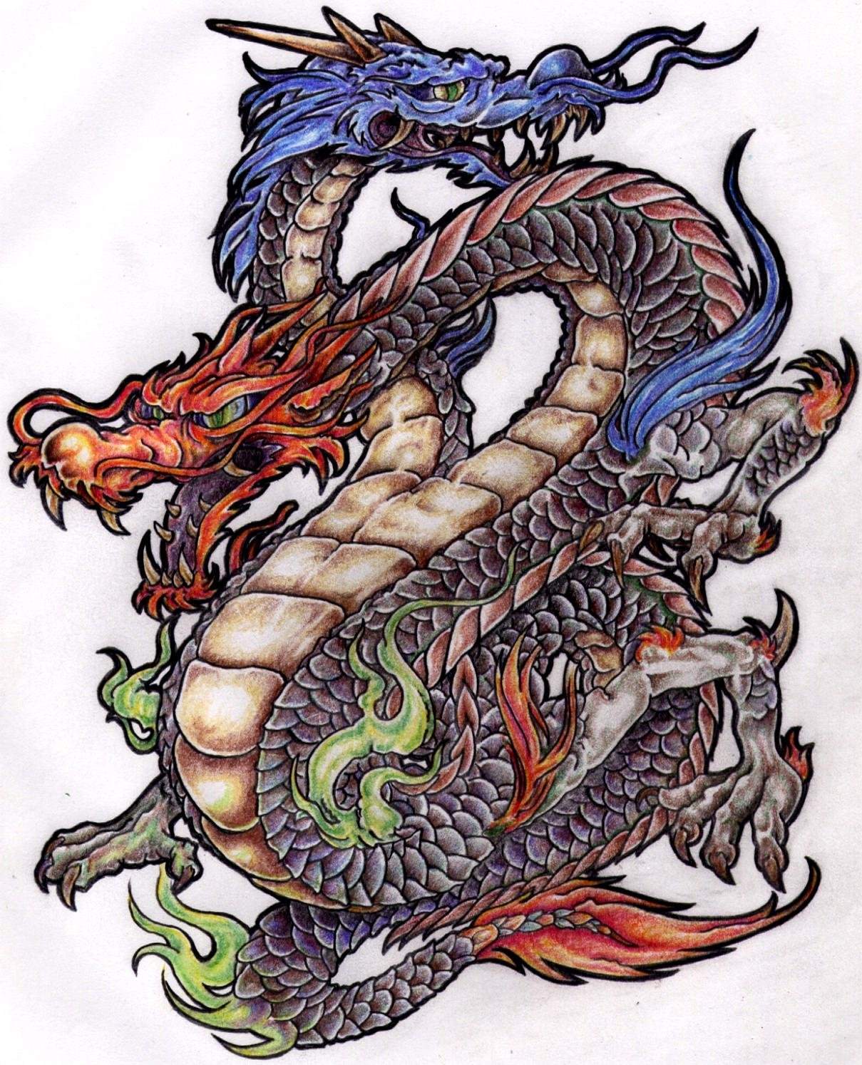 Китайский дракон значение. Сюаньлун дракон. Китайский трехголовый дракон. Дракон Сюаньлун тату. Двуглавый японский дракон.