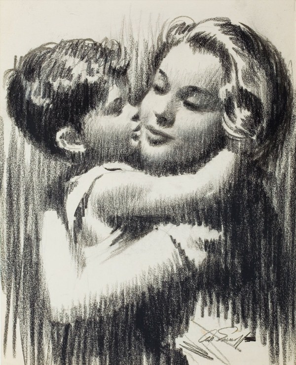 Мама и сын рисунок карандашом