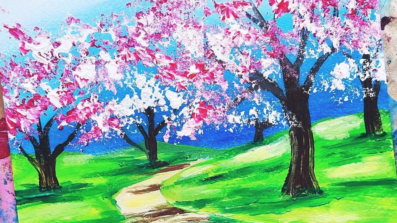 Весенний пейзаж гуашью. Рисование цветущие сады. Весенний пейзаж 7 класс