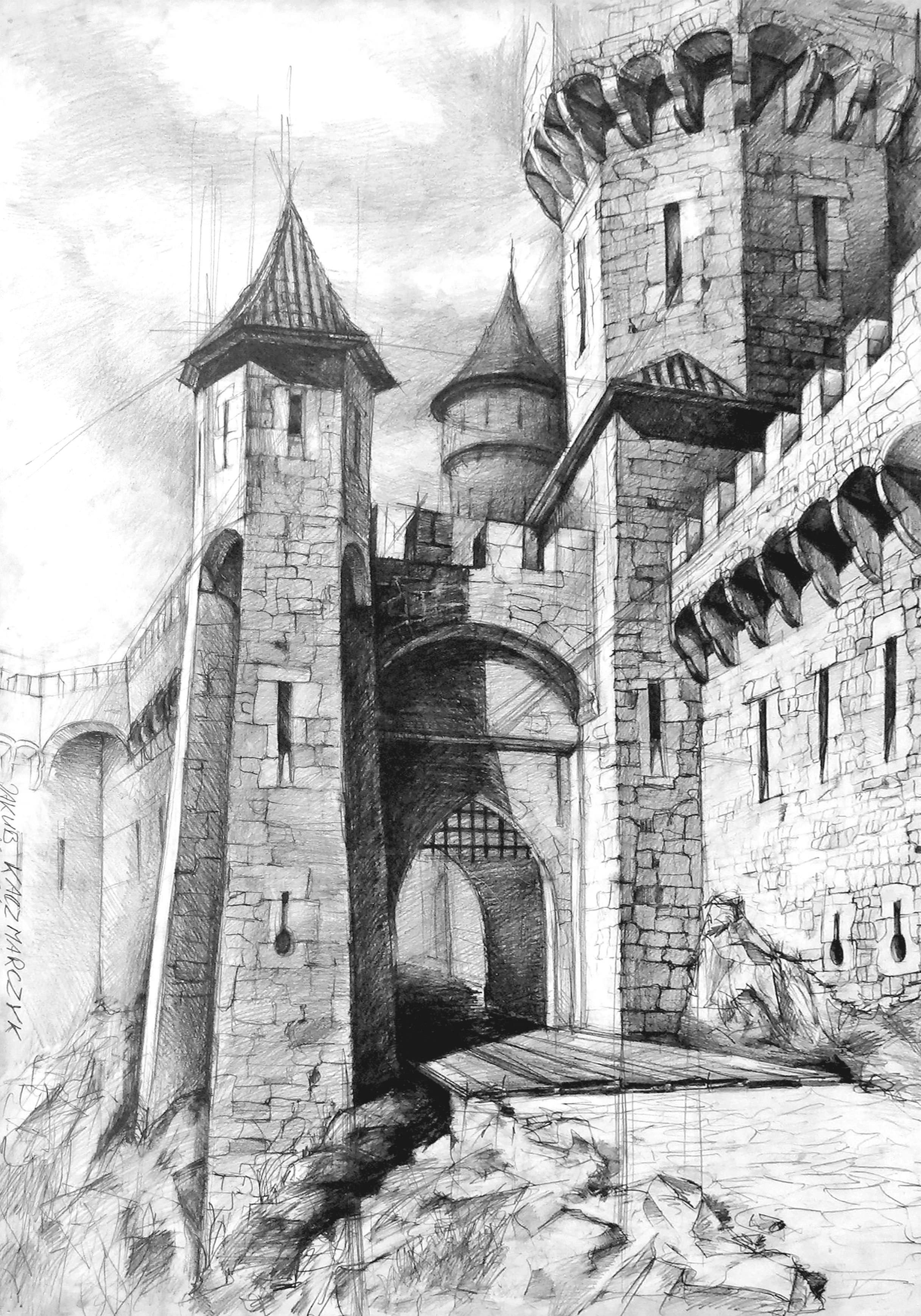 Рисунок старой крепости. Замок рисунок карандашом. Замок в графике. Средневековый замок эскиз. Средневековый город в перспективе.