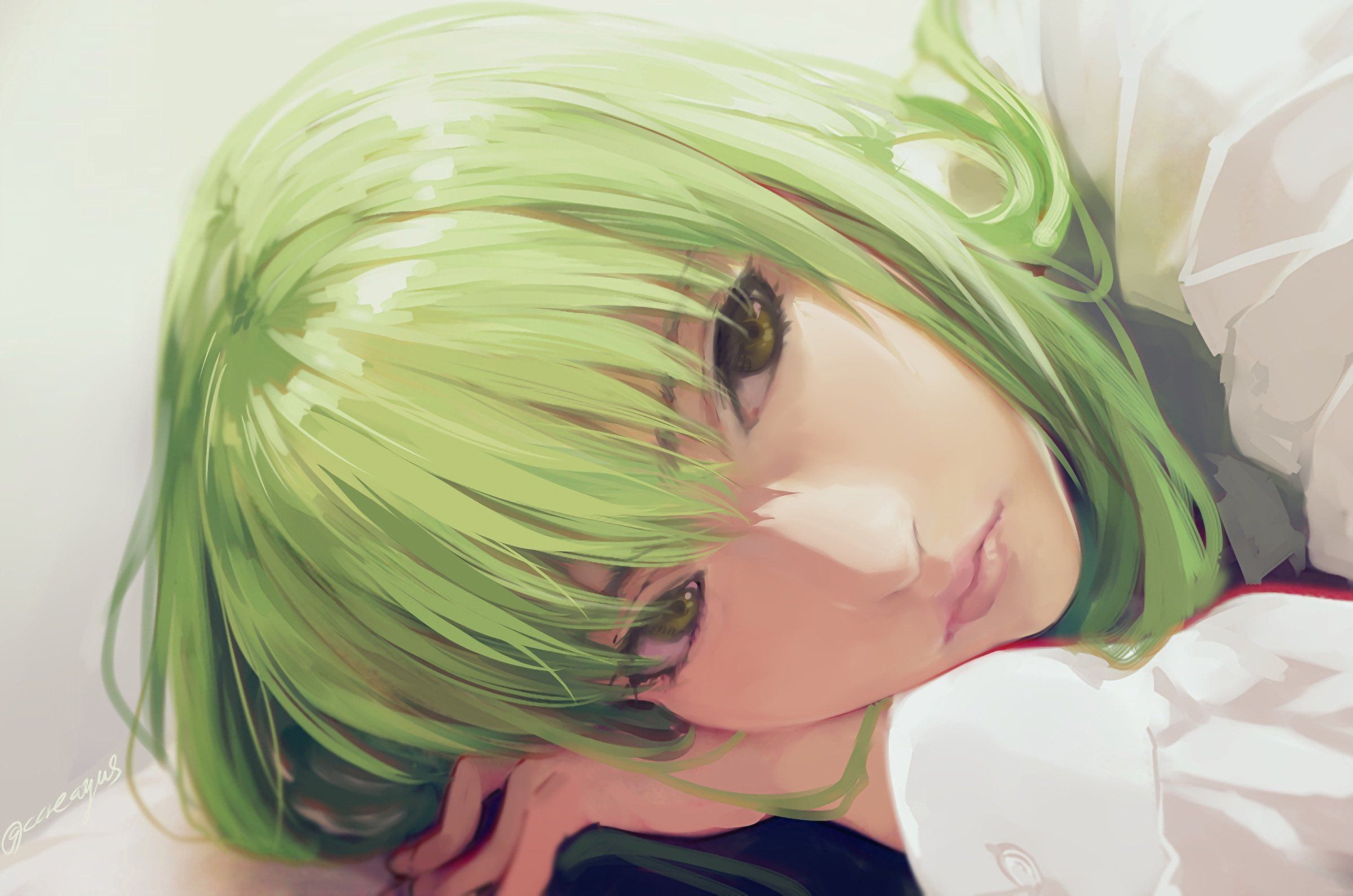 Зеленый цвет арты. Йоко Зеленоволосая. Персонажи с зелеными волосами.