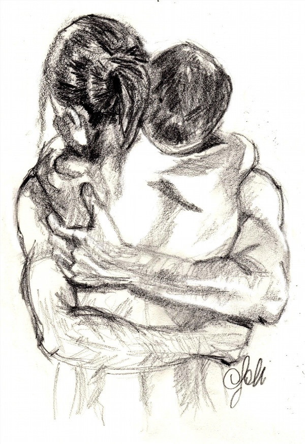 Мужчина обнимает женщину рисунок карандашом