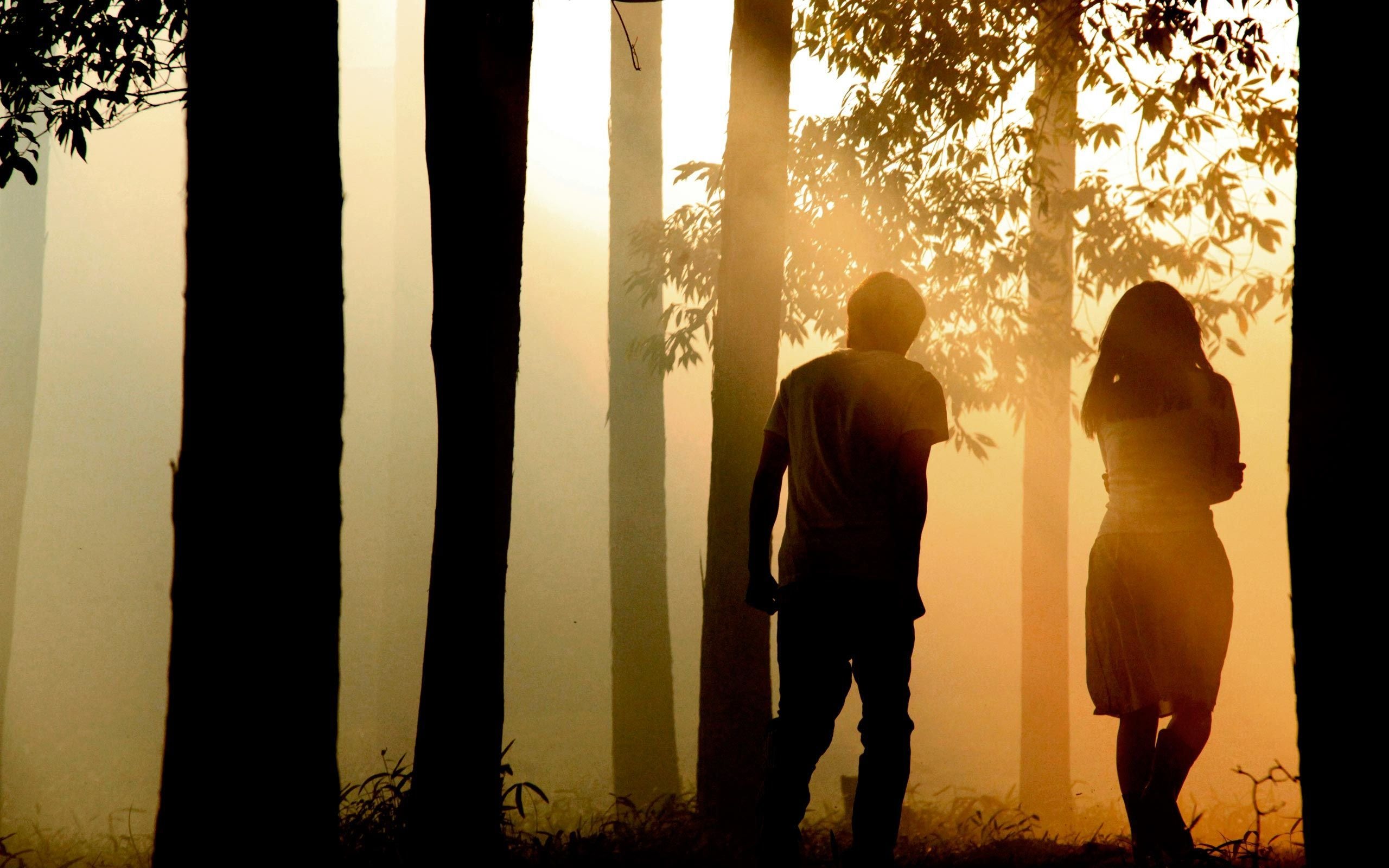 Идти друг напротив друга. Влюбленные в лесу. Мужчина и женщина в лесу. Силуэт двух влюбленных. Мужчина и женщина на природе.