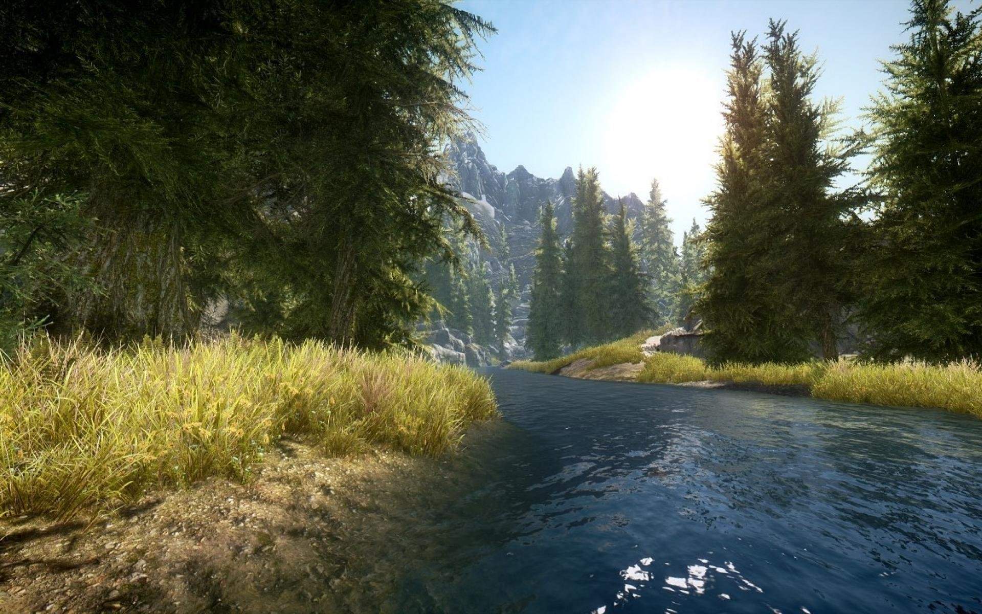 Природа приставка. Скайрим река. Игры на природе. Skyrim пейзажи. Игры с красивой природой.