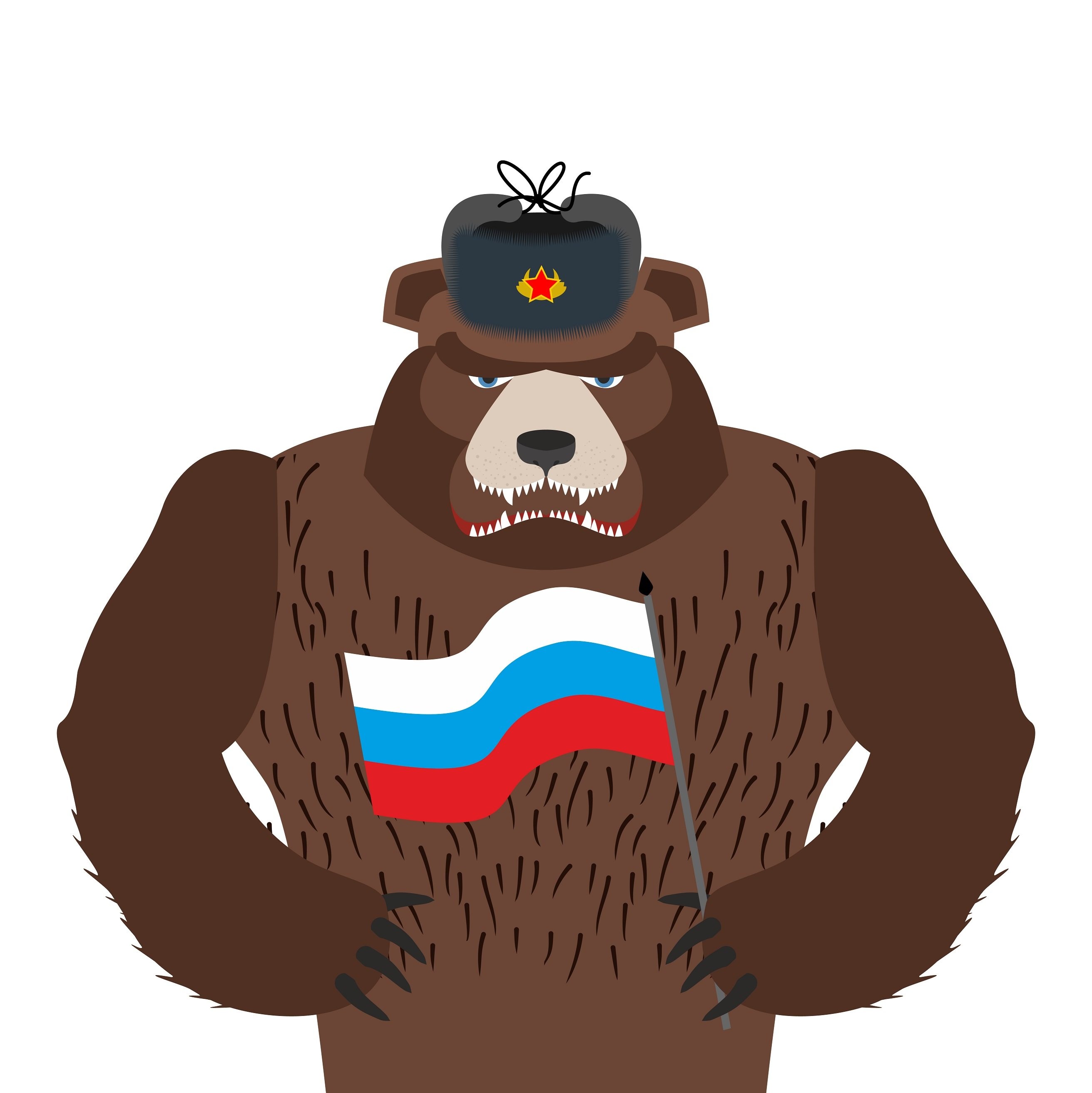 Русский медведь в шапке ушанке и с балалайкой