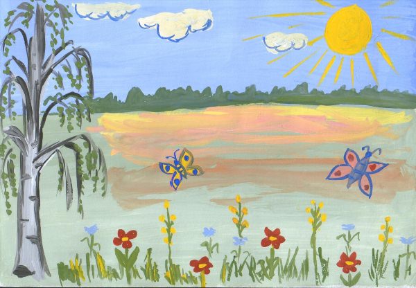 Летний пейзаж рисунок для детей